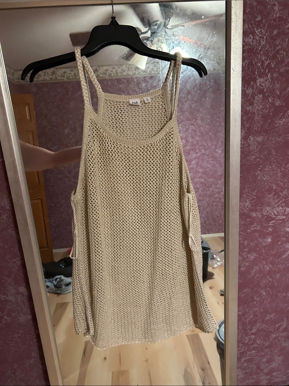 GAP Open-Knit Tan Crochet Tank Top